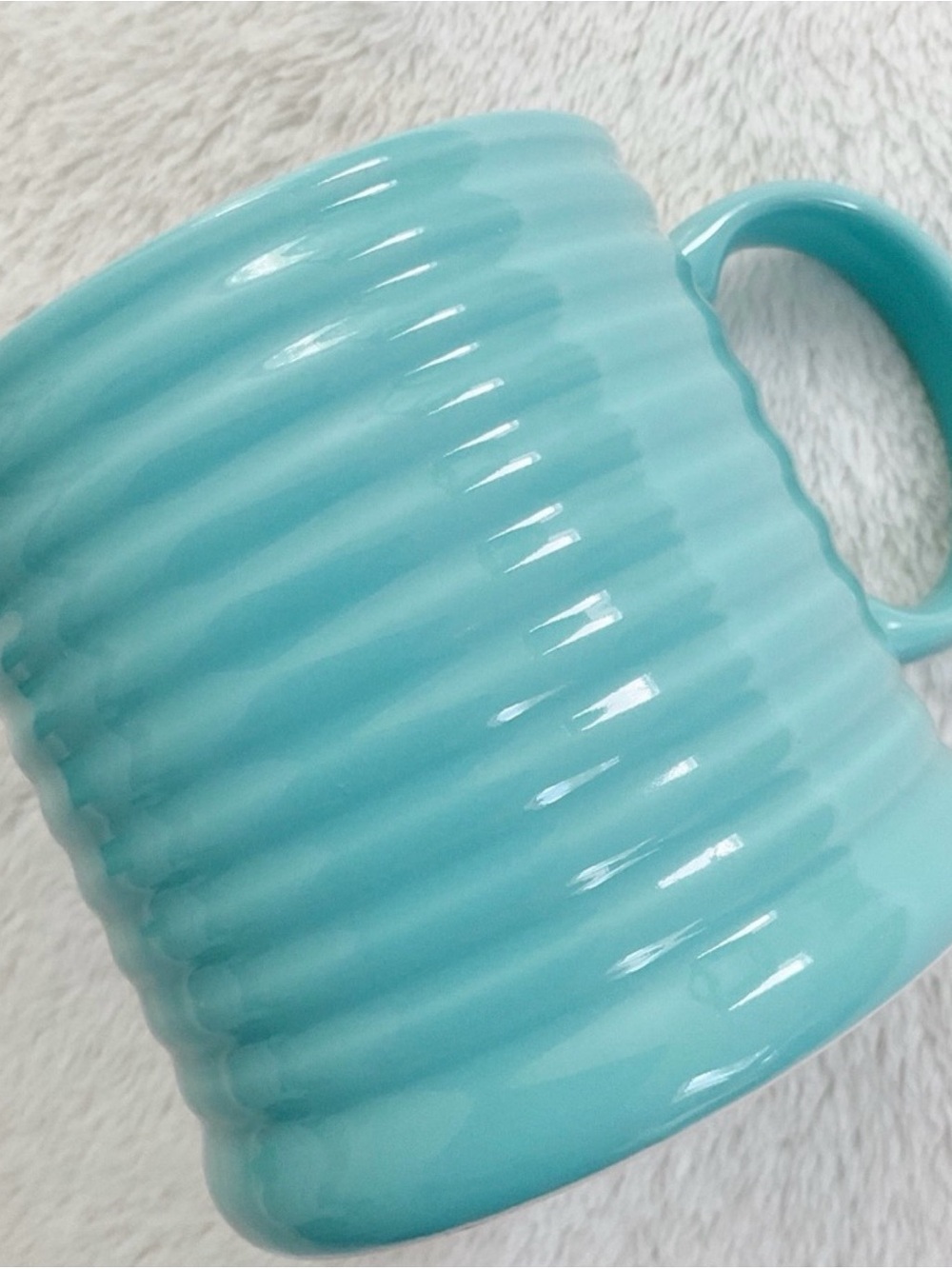 Pier 1 Aqua Turquoise Ribbed Coffee Mugs Set 2 Coastal Cottage - Picture 6 of 12